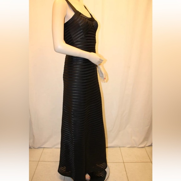 BCBGMaxAzria Black Gown Maxi Structured Satin Gown Size 6 Prom Homecoming Mesh - Picture 15 of 17